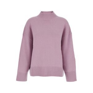 Plain Women Pink Turtleneck Sweater With Dropped Shoulder In Cashmere Woman